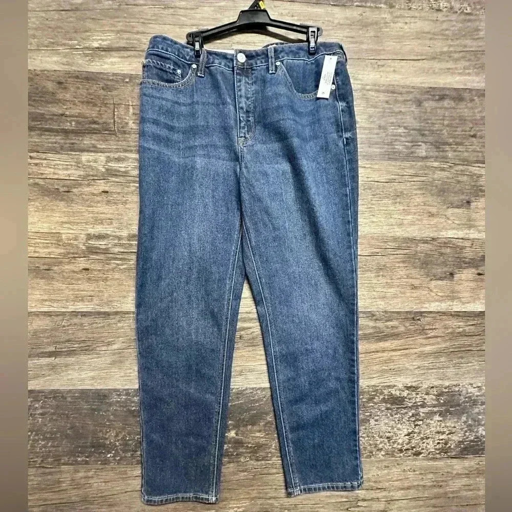 Seven7 Blue Slim Straight High Rise Relaxed Jeans